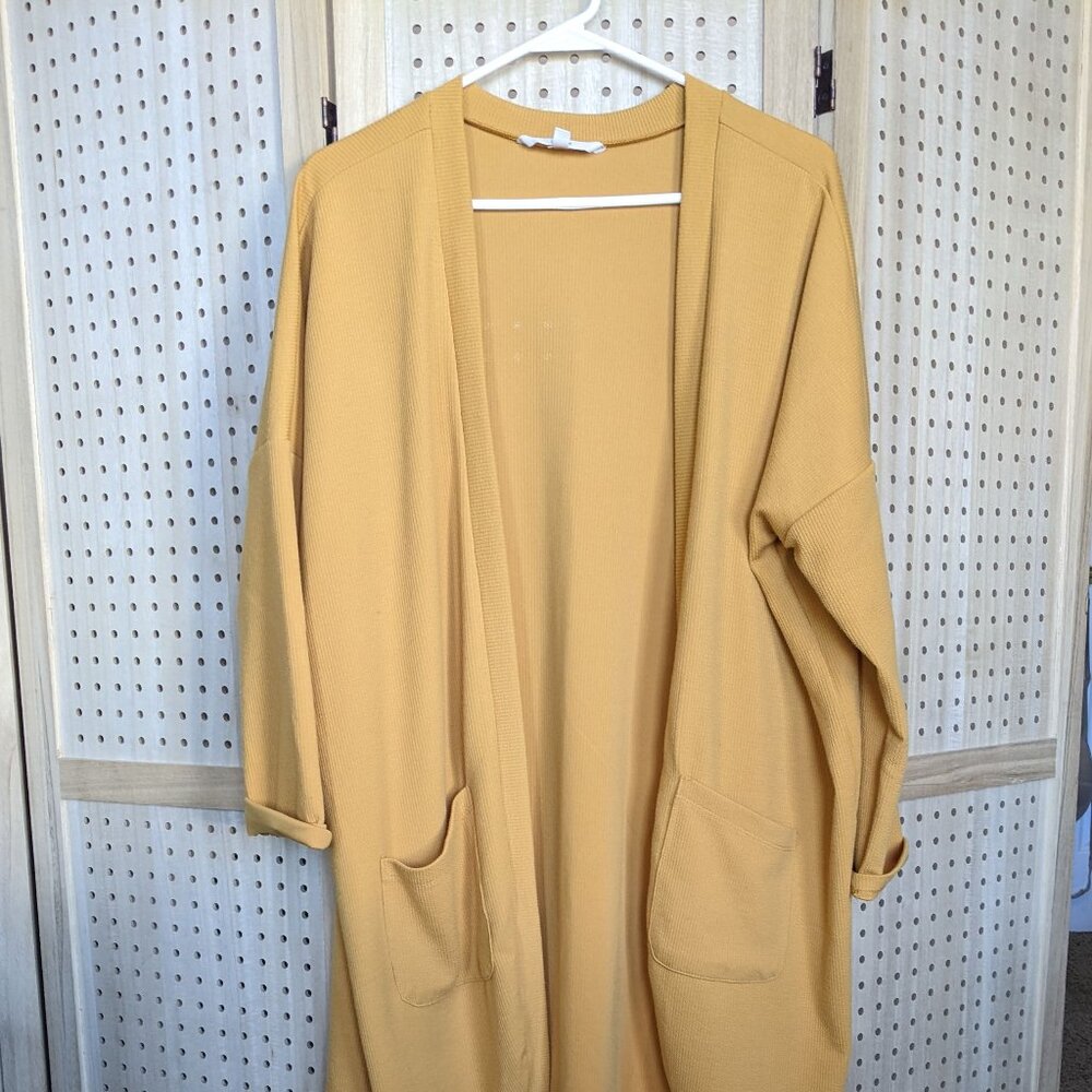 Ivoire golden yellow long jacket with front pockets, Extra Large